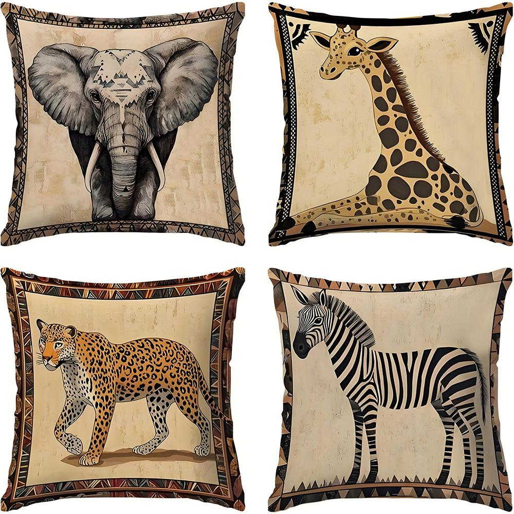 1/4 Stück 2D Flach- Vintage Leopard Afrikanischer Stammesdruck Kissenbezug Haus Bauernhaus Außen Dekoration Kissenbezug