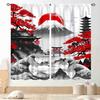 Japanese Curtains Traditional Ink Painting Red Floral Plum Cherry Blossom Asian Style Nature Mountains Landscape Window Drapes Curtain Polyester