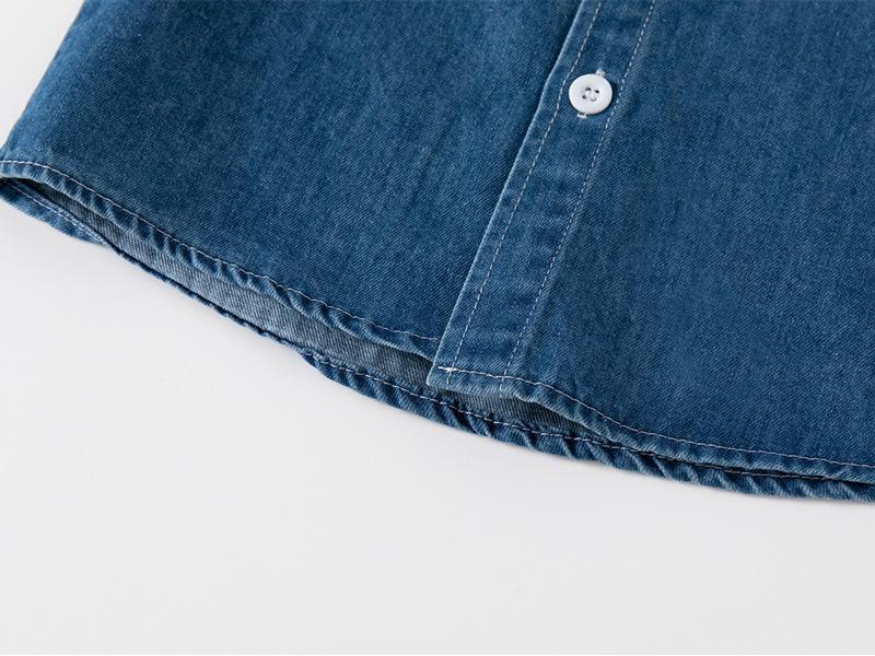 2024 Jungen Langarm Denimhemd - Lässig einfarbig mit Eckkragen