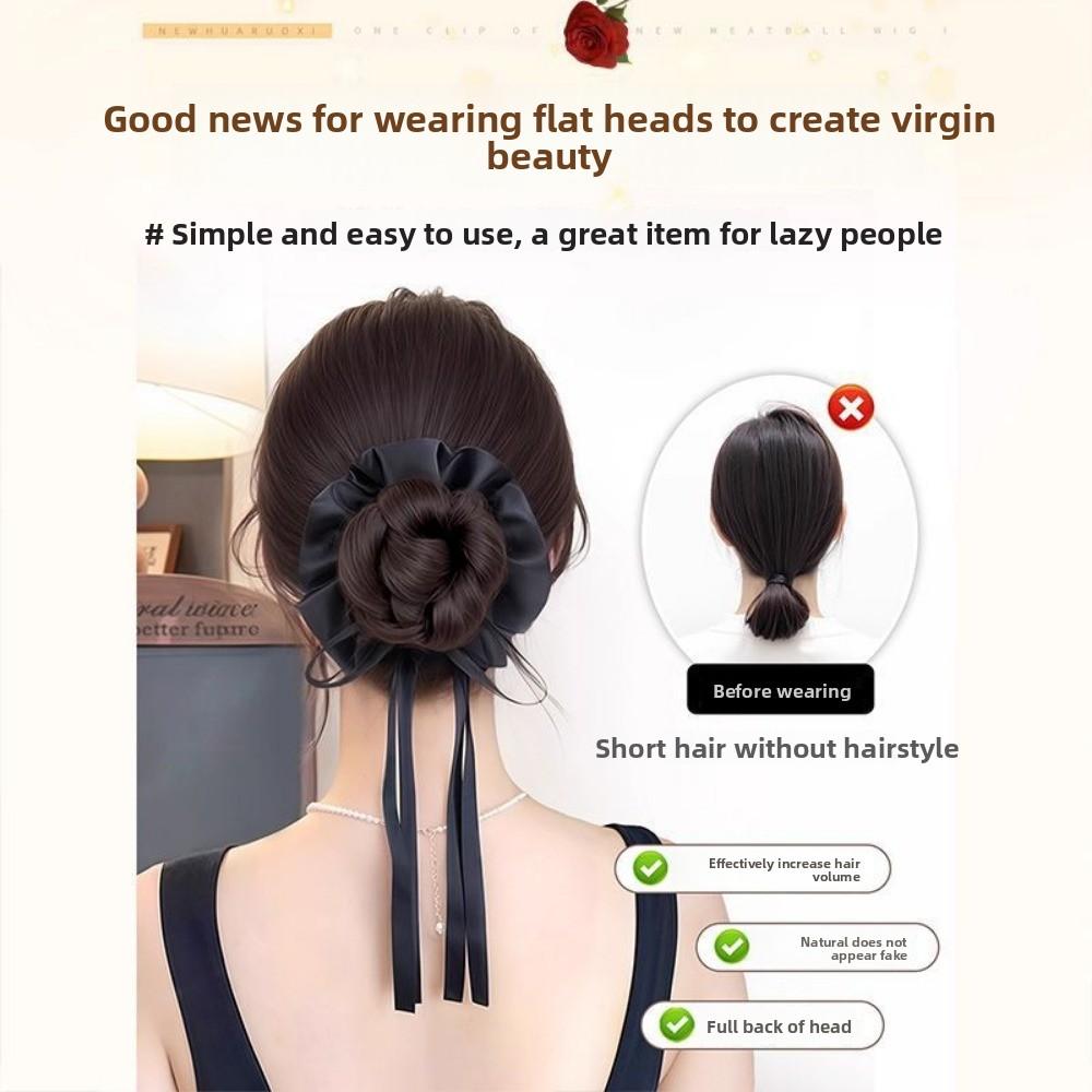 Ribbon Bun Head Wig Bowknot Wig Rubber Band New Hair Bun Claw Clip  Hair Accessories