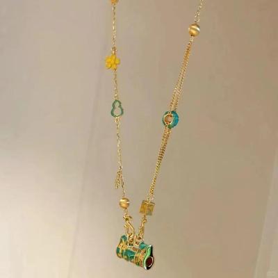 1 Stück Retro Palace Wind Drop Glasur Blume Peace Lock Halskette für Frauen Paare Jahrestag Wunderschöner Schmuck Geschenk Party Zubehör