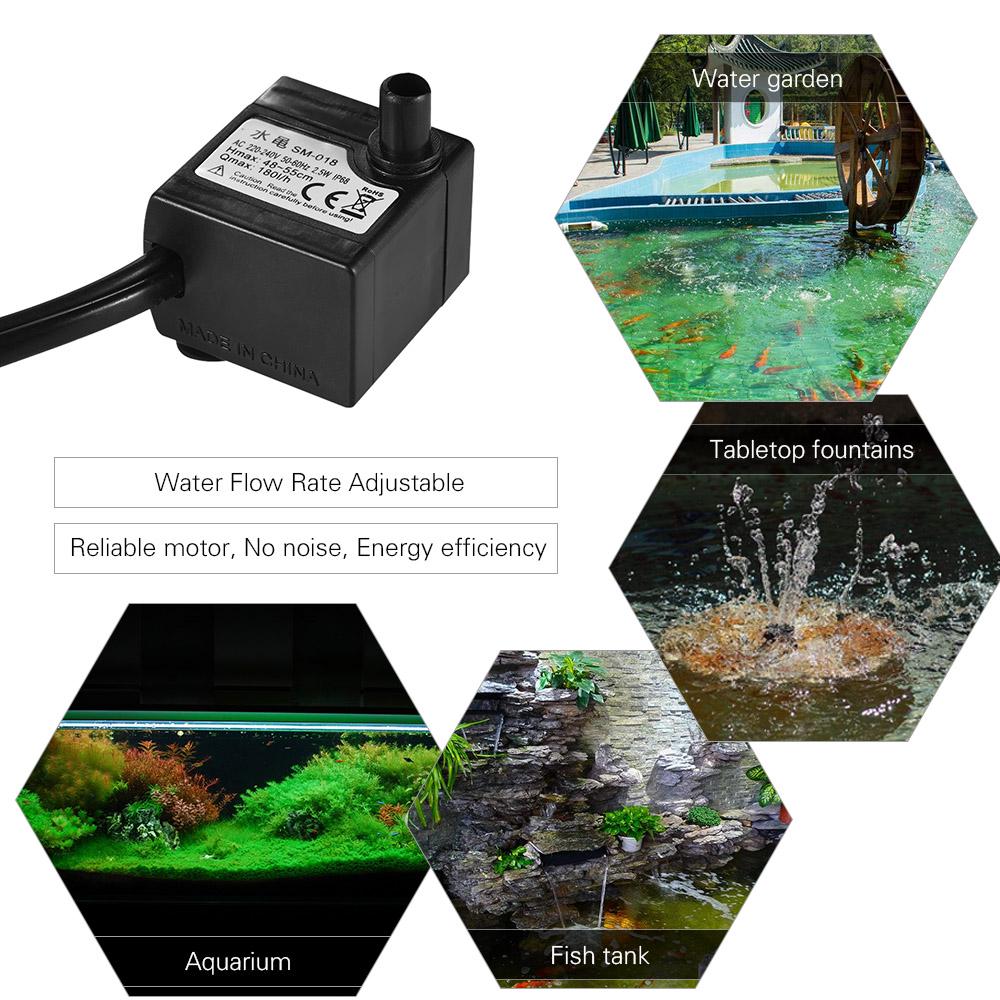 180L/H 2.5W Submersible Water Pump with 4 LED Light Ultra Quiet for Pond Aquarium Fish Tank Tableto