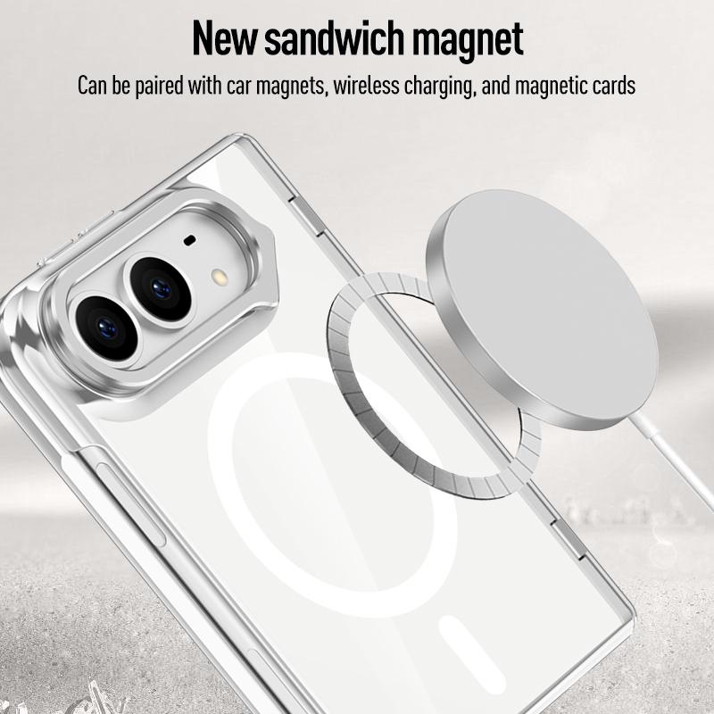 Für Magsafe iPhone Duo Hülle Galvanisiert Transparent Magnetisch Kabelloses Laden Scharnier Mit Gehärteter Folie Objektivhalter Abdeckung