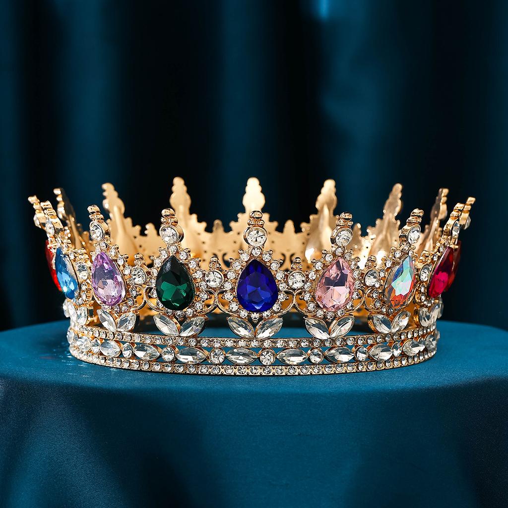 Baroque Luxury Round Wedding Crown Bridal Pageant Rhinestone Crystal Tiaras Crown Molding Headpieces For Queens and King