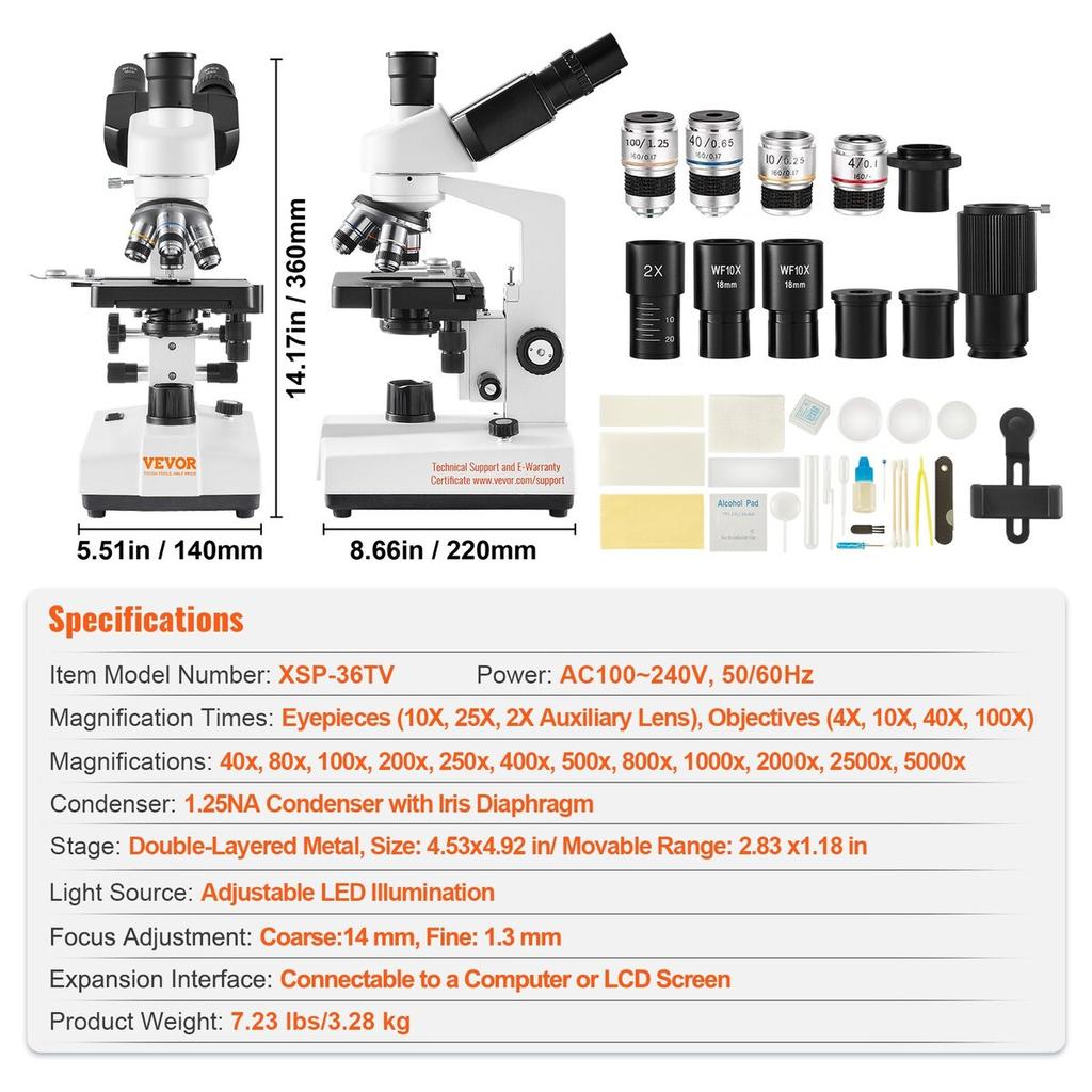 Compound Trinocular Microscope 40X-5000X Two-Layer Mechanical Stage