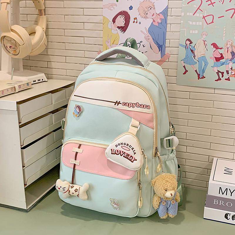 

Unisex Large Capacity Nylon Backpack With Letter And Rabbit Print Design For Daily Travel зелений