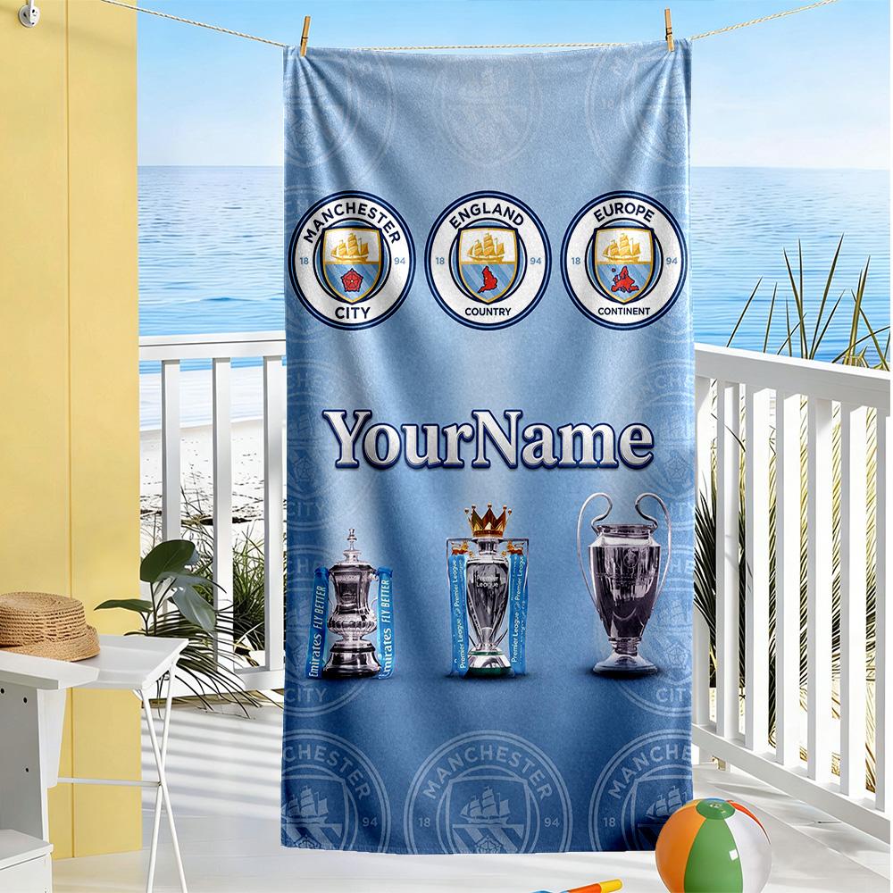 Manchester City Customizable Name Beach Towel Super Soft Microfiber Quickdry Fabric
