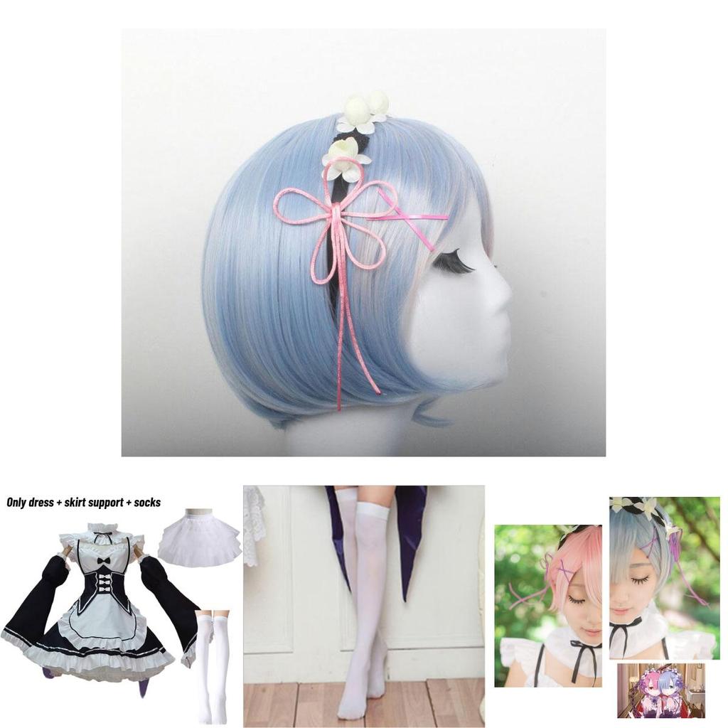 Unique Zero Kara Hajimeru Isekai Seikatsu Twins Ram/rem Classic Appeal Cosplay Maid Dress And Headwear Set