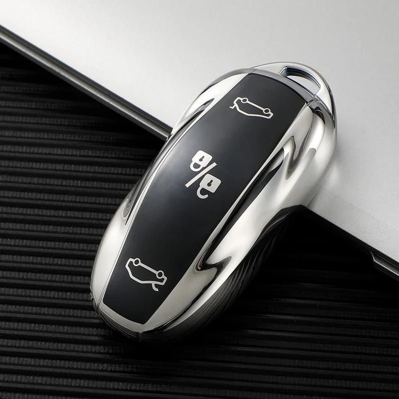 TPU Smart Car Key Cover Fodral Fob för Tesla Model S Model 3 Model Y Key Shell Väska Hållare Tillbehör Skydd