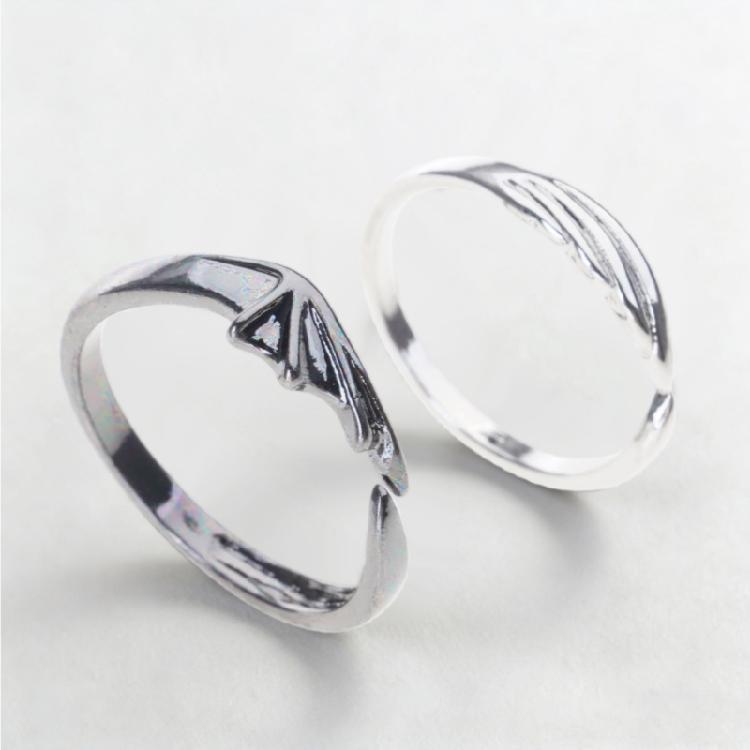 2Pieces Personality Angel Devil Wings Open Ring for Men Women Adjustable Gift
