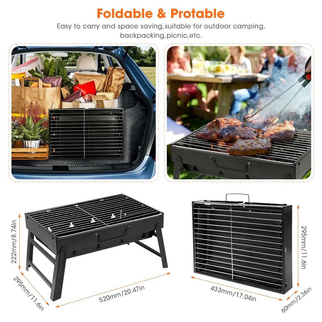 For Portable Folding BBQ Grill, Compact And Lightweight Charcoal Grill, Easy To Assemble And Carry, Ideal For Outdoor Cooking