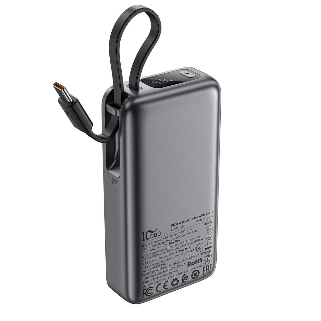 Powerbank Acefast M7-10000 Pd30W Z Wbudowanym Kablem - Czarny