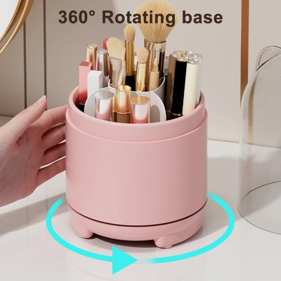 Makeup Brush Holder with Clear Lid 360-Degree Rotating Cosmetic Organizer Dust-proof Makeup Pen Organizer for Vanity Bathroom Desktop