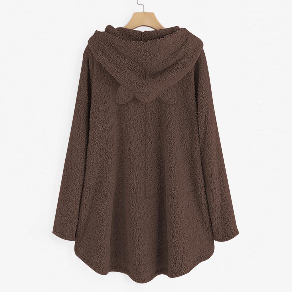 Women Fleece Embroidery Cat Ear Plus Size Hoodie Pocket Top Sweater Blouse