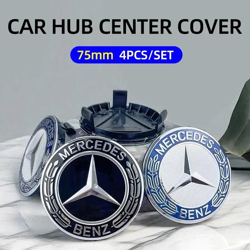 For Mercedes Benz W117 W163 W164 W166 W167 W176 W204 W205 W212 W213 X253 C180 E300 GLC 4PCS 75mm Wheel Hub Cap Emblem Badge