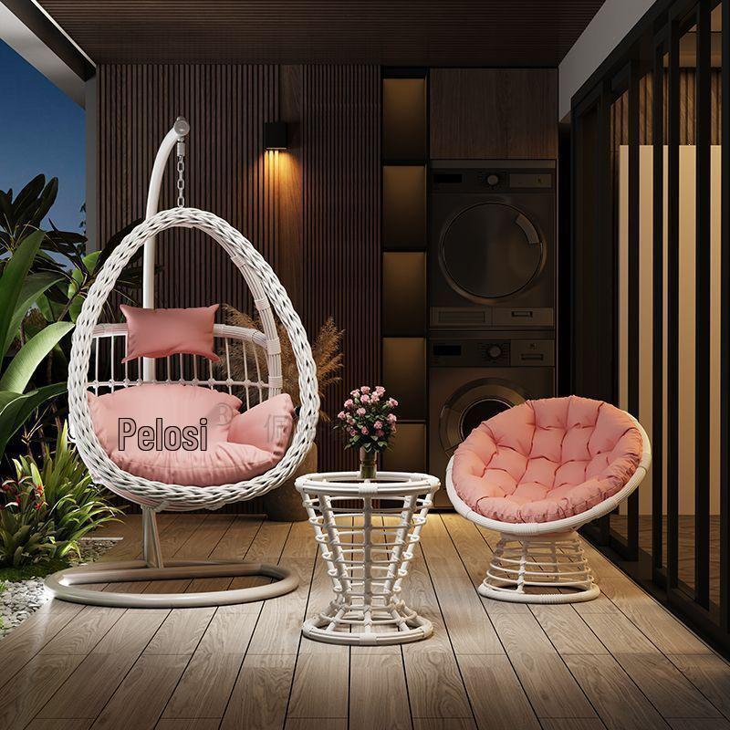 Outdoor Courtyard Rocking Chair Set with Hanging Chair and Recliner