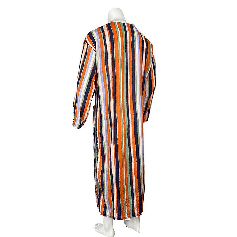 Men Traditional Robe Style Loose Striped Long Sleeve Muslim Abaya Thobe Retro Chinese Taoist Gown, Oversized Soft Casual Ethnic Daily Streetwear Men