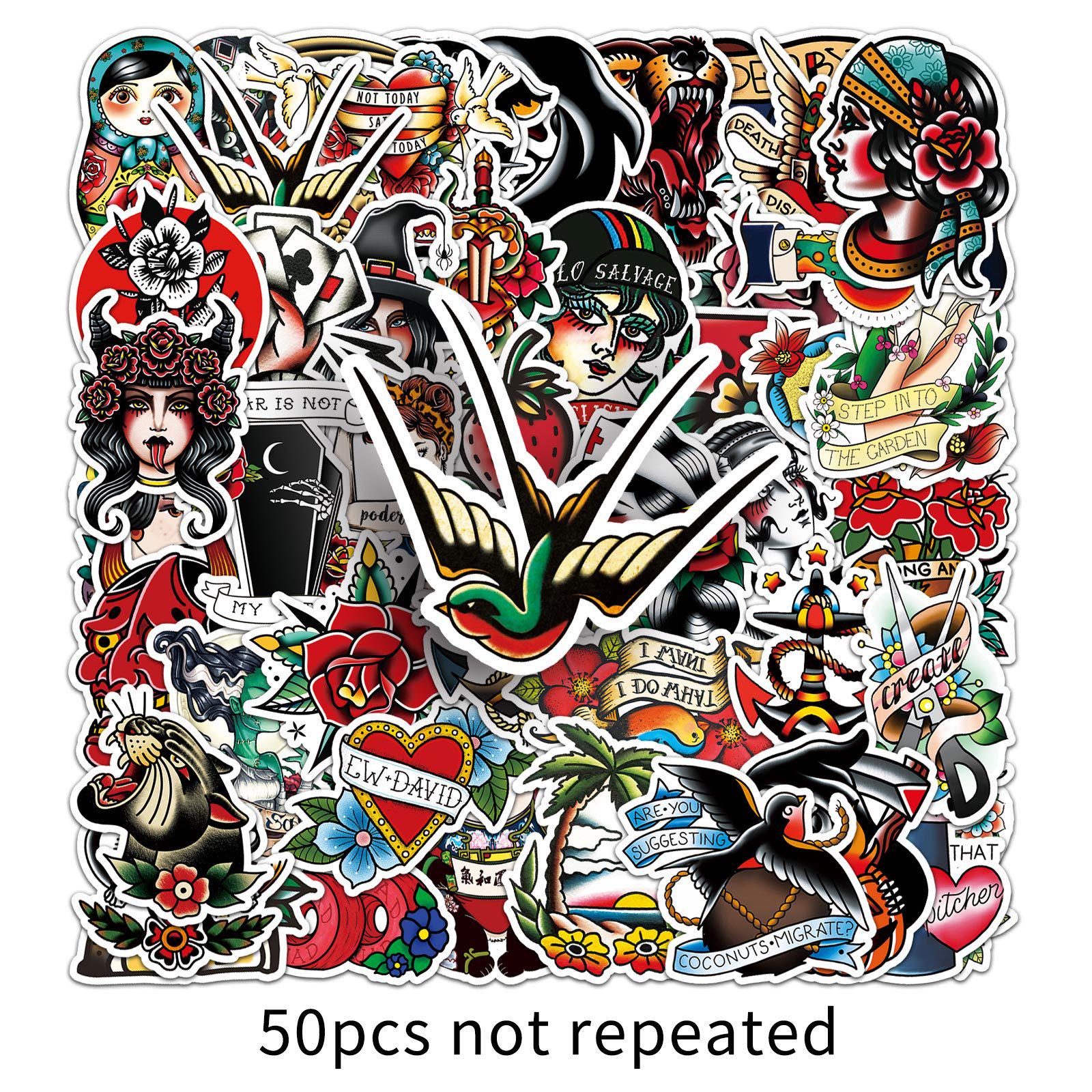 

50 Водонепроницаемых наклеек с тату-узорами для DIY-журналов и бутылок для воды