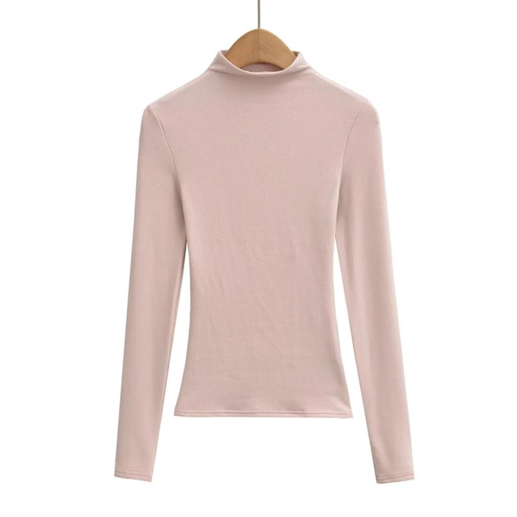 Women's Mock Neck Long Sleeve Slim Fit Top Stretch Solid Color Basic T Shirt