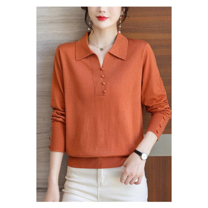 

DAFIFY Женская мода повседневная осень-зима однотонный принт длинный рукав поло воротник свитера One Size оранжевый