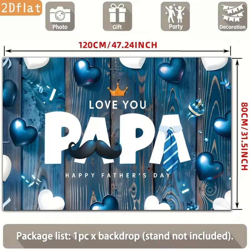 2D Blue Wood Father's Day Backdrop, Love You Papa Party Banner