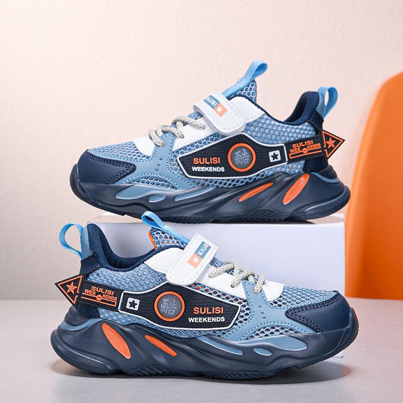 New Classmates Boys Summer Breathable Single Mesh Sneakers Medium Older Boys Boys Velcro Soft-soled Casual Shoes