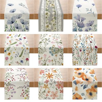 Flachs Bedruckte Tischfahne mit Pflanzenblumen, dekorative Tischdecke für den Außenbereich, Veranda, Schrank, Teetischdecke