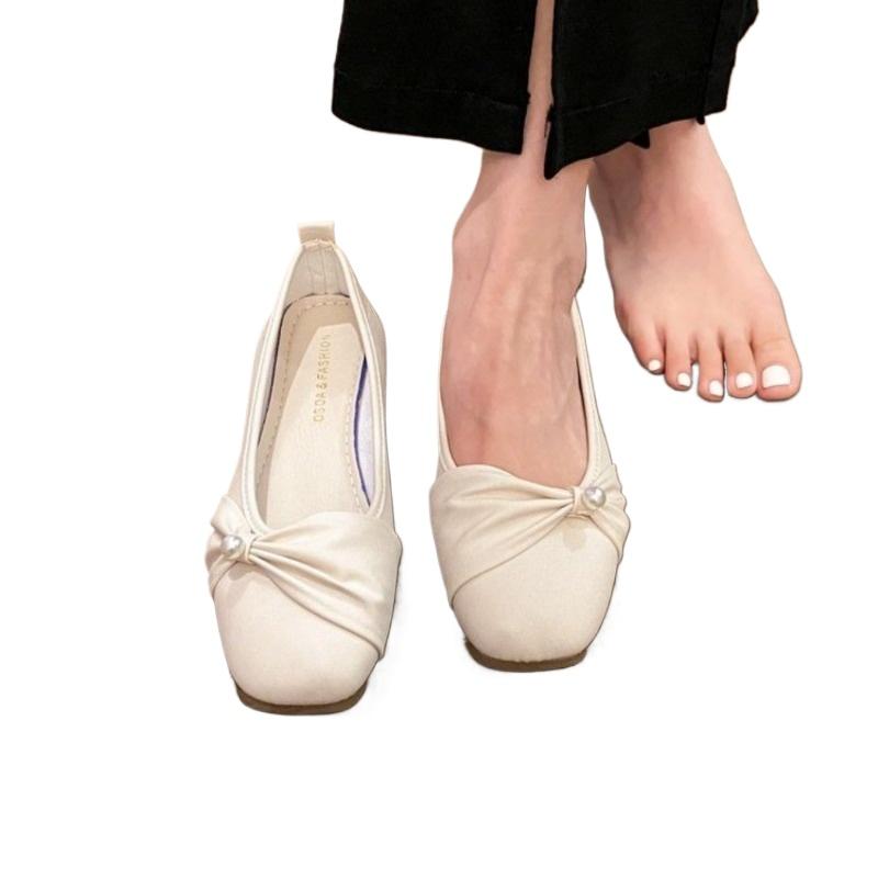 

Fashion French Style Women s High Heels 2024 New Arrival Lightweight Versatile Bow Design Pointed Toe Shallow Heel Shoes Summer Wear 35 бежевый