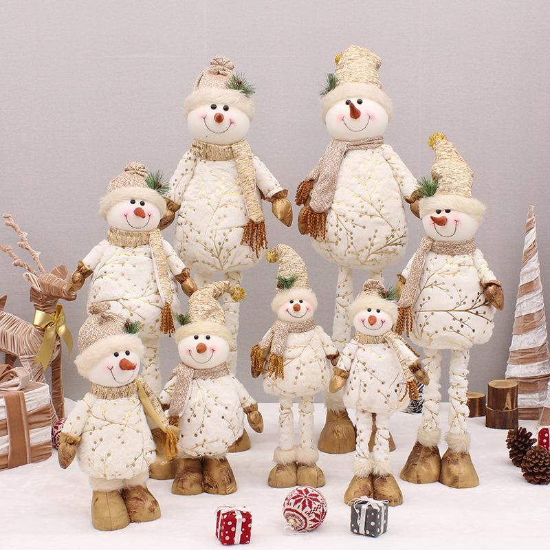 Extendable Fabric Snowman Figure with Gold Stamped Hat Christmas Tabletop and Floor Display Ornament