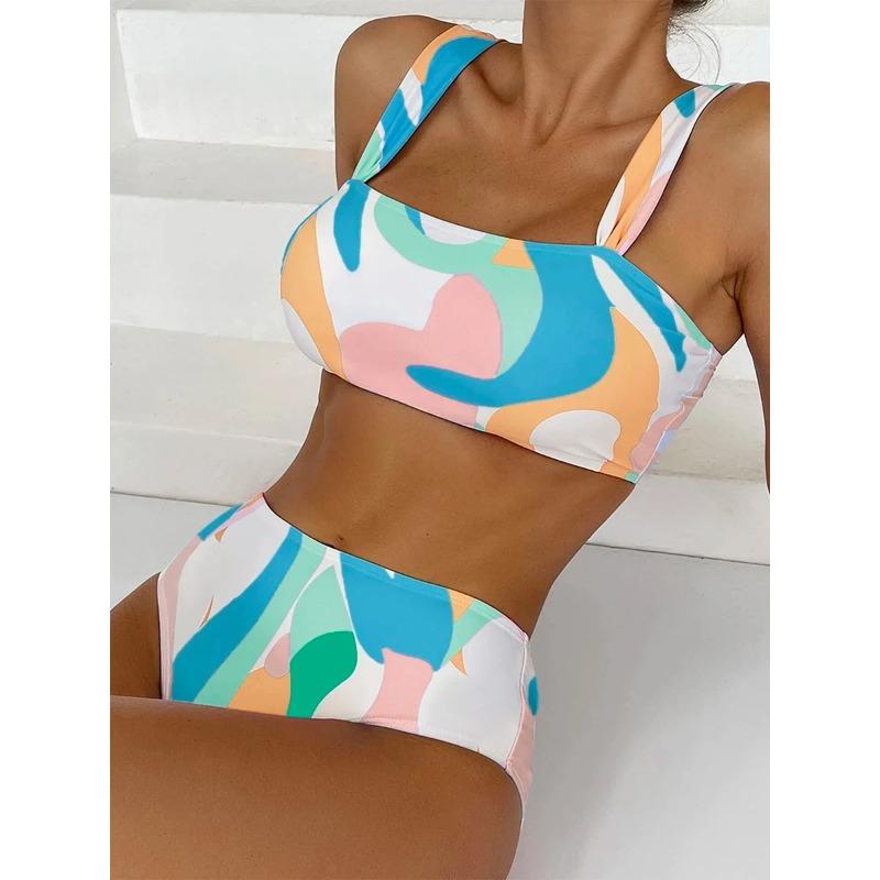 High Waist Bikini Swimsuit Woman 2025 Swimwear Female Sexy Bandeau Bikinis Sets Brazilian Beach Swimming for Women Bathing Suits
