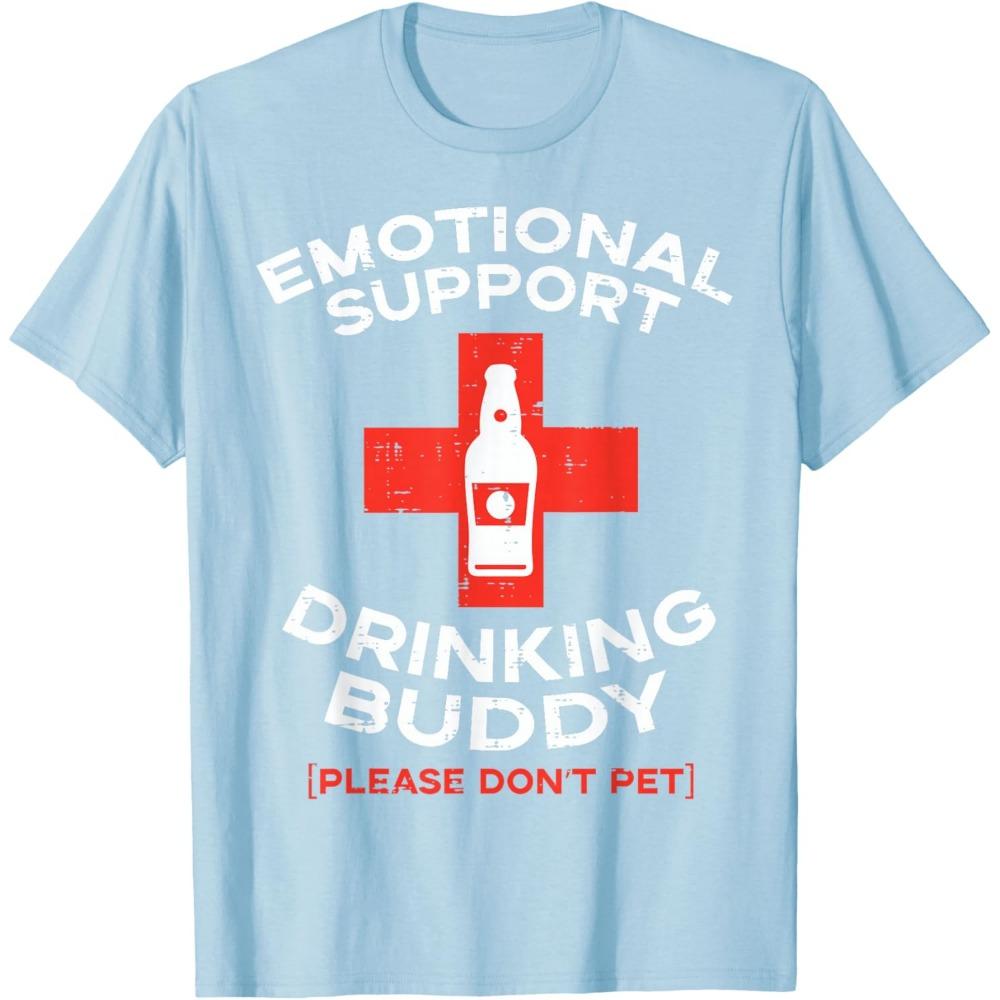 Emotional Support Drinking Buddy Beer Graphic T-Shirt Funny Gift Casual Cotton Tee