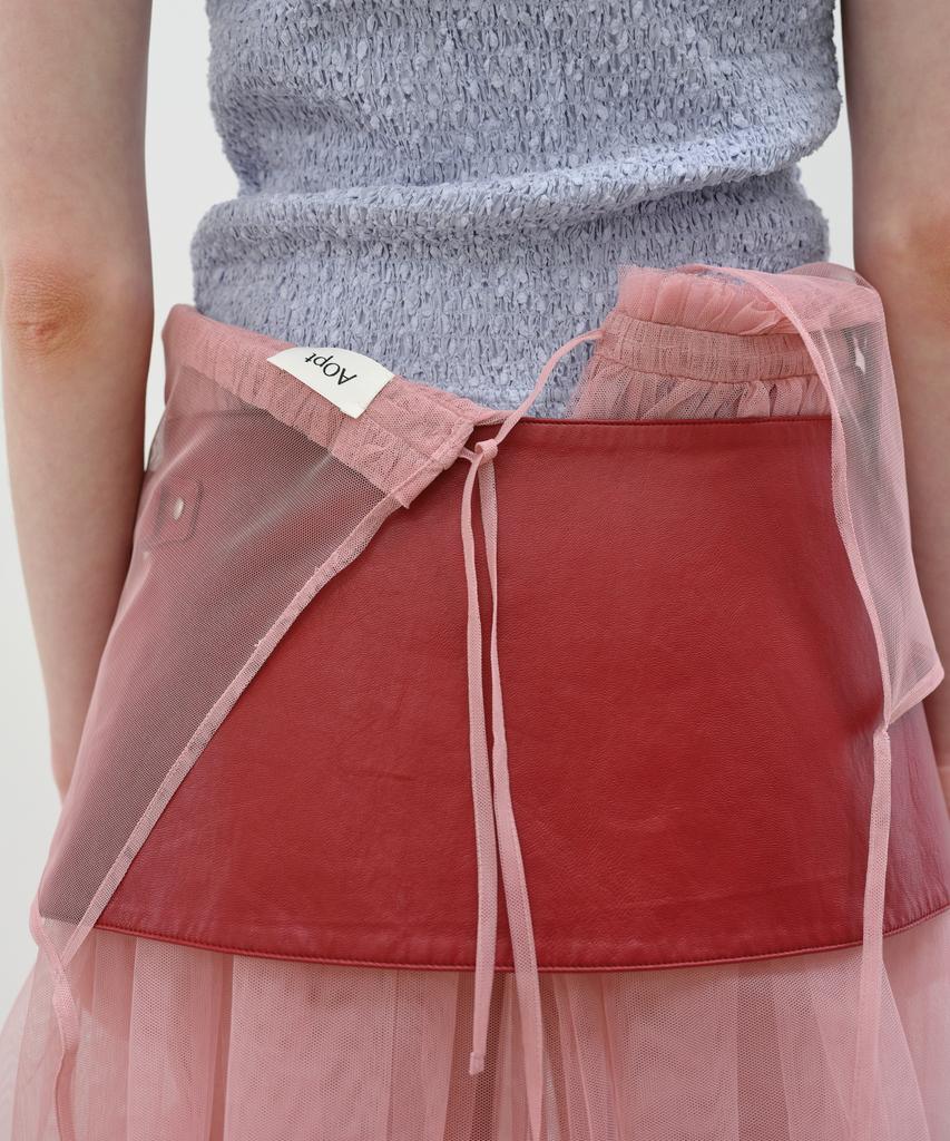 Aobteu Sheer Frill Layered Dress - Salmon Pink