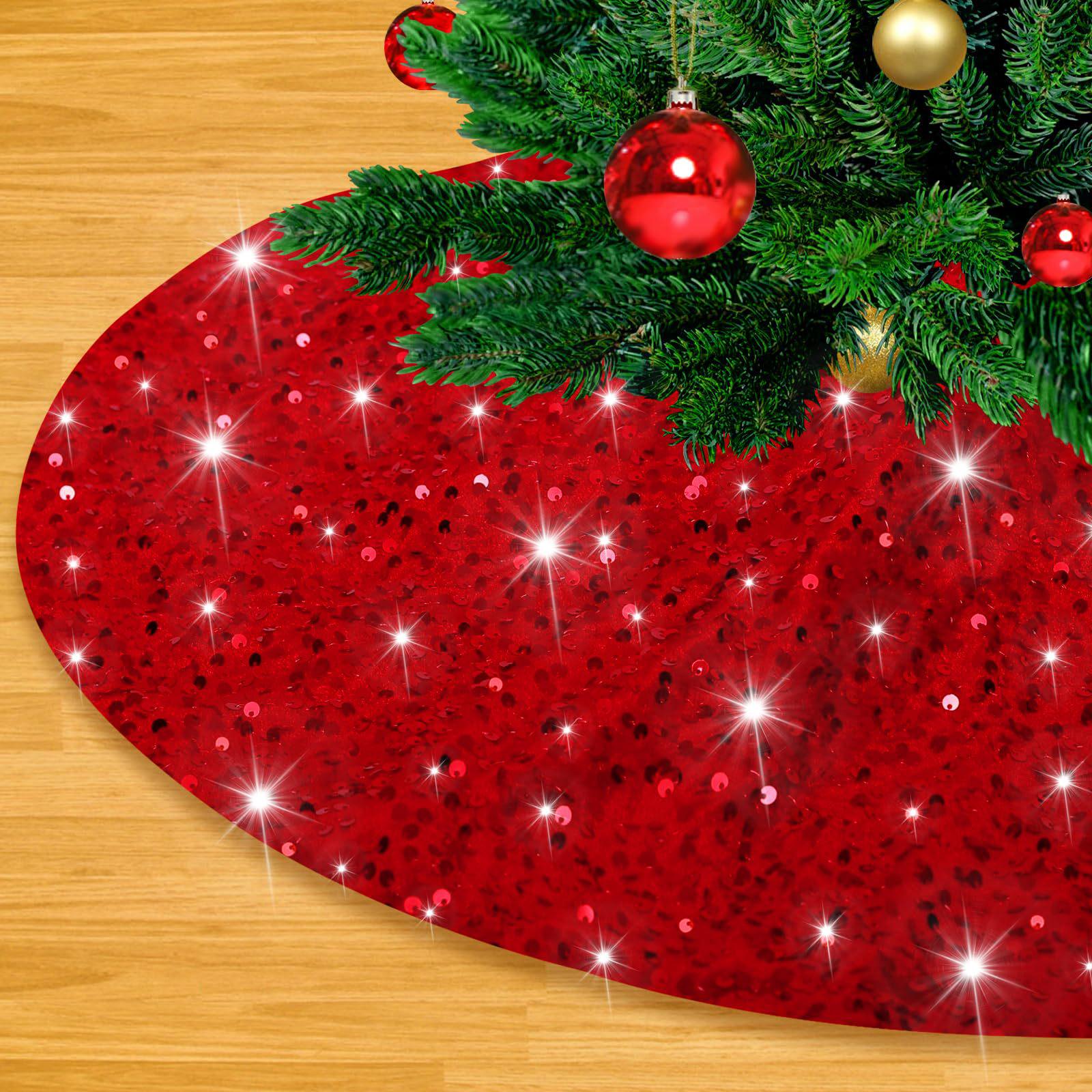 Gold Velvet Sequin Christmas Tree Skirt Mat - Festive Tree Decoration for Holiday Scenes & Parties