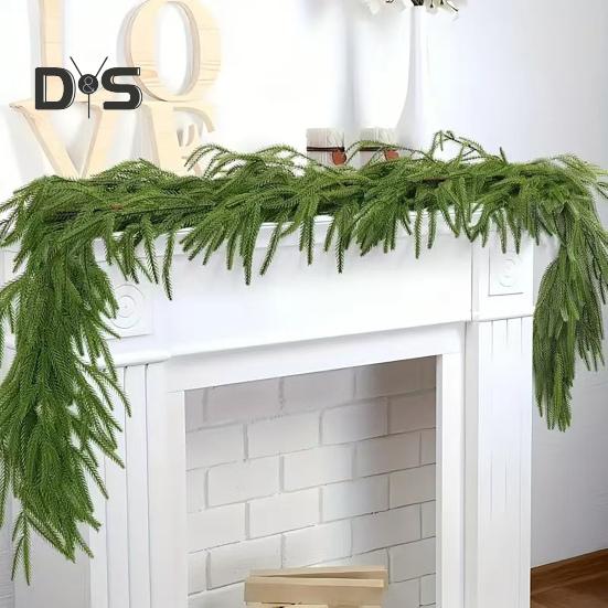 1 Pc/2 Pcs Faux Norfolk Pine Garland 6ft Realistic Artificial Pine Needles Wreath Xmas Greenery Garland for Indoor Mantel Table Centerpiece Decor