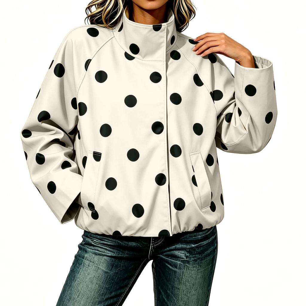 Women's Polka Dot Print Jacket Street Casual Outerwear