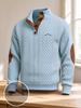 Shirts for Men Casual Long Sleeve Golf Polo Stand Collar Pullover Sweater Quarter Button Sweaters with Pattern Print for Fall, Winter Daily Wear