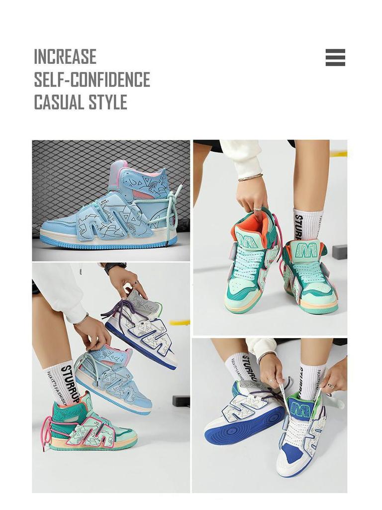 2025 Men's Trendy Loafers: Dopamine Fashion Thick Sole Height-Boosting High Top Sneakers.