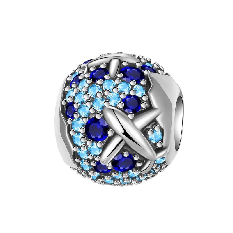 Copper Blue Series Moon Plane Space Series Glass Beads Clip Charm Fit Original Bracelet Bangle Jewelry Gift