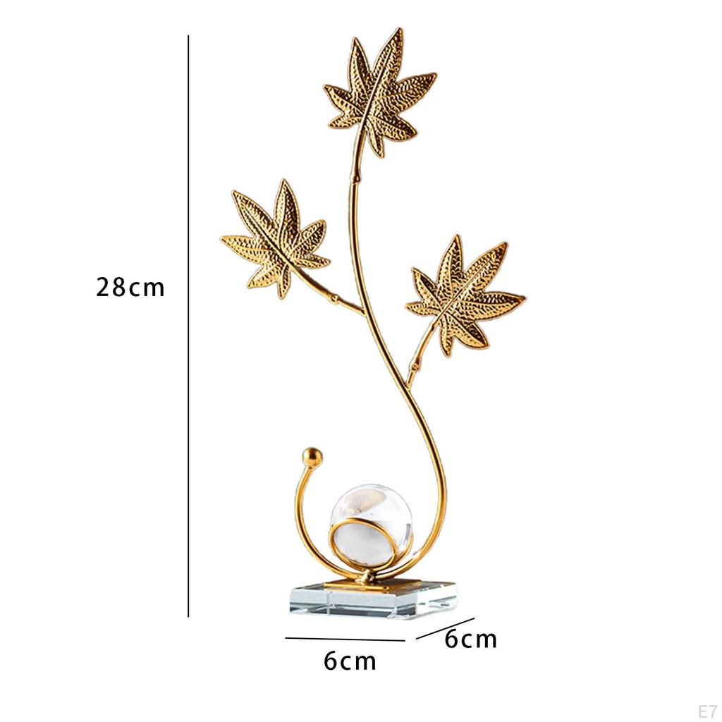 Leaves Statue Crystal Ball Decorative Shaped Figurine Nordic Desktop Ornament Metal Sculpture for