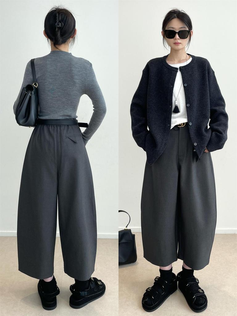 Nan Yu's Autumn Fashion: High-Waisted Scimitar Arc Draped Nine-Point Pants for Women