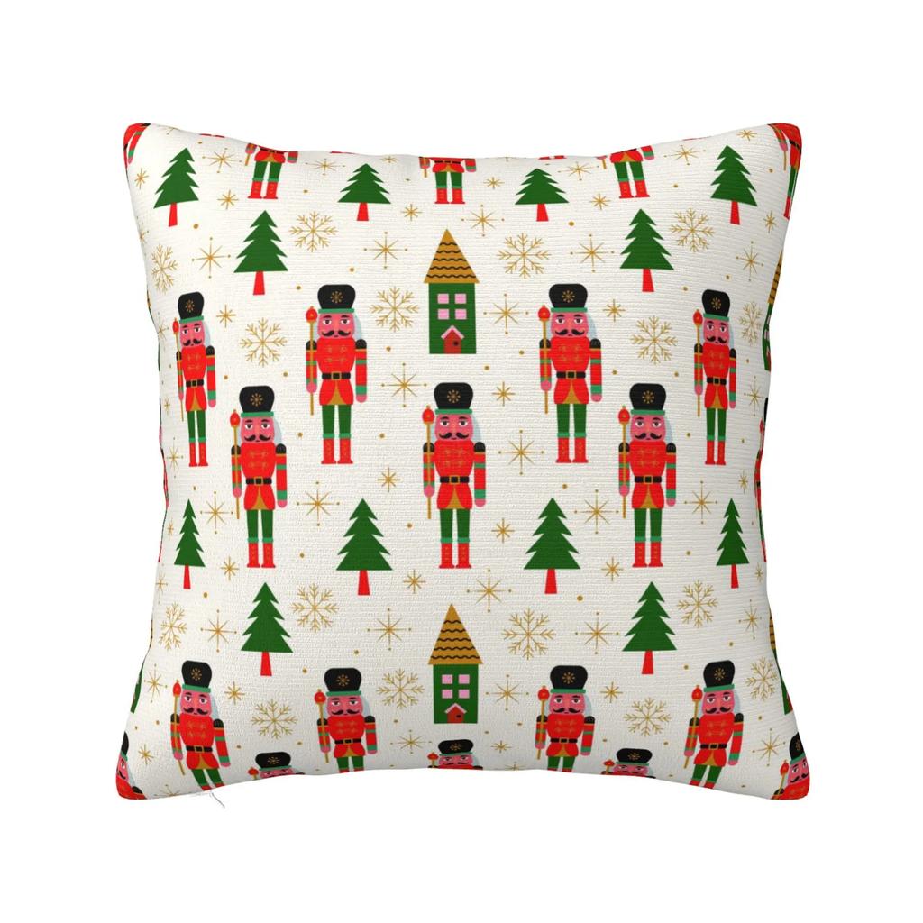 Merry Christmas Nutcracker Pattern Pillow Case 18x18 Inch Winter Holiday Party Cushion Cover Home Car Decoration for Sofa Couch