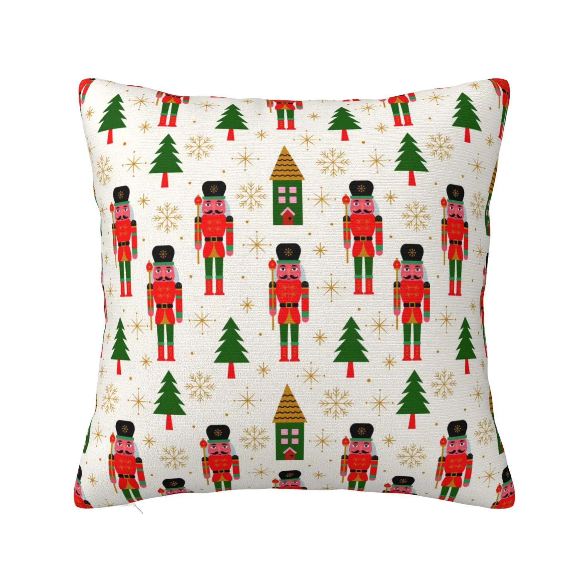 

Merry Christmas Nutcracker Pattern Pillow Case 18x18 Inch Winter Holiday Party Cushion Cover Home Car Decoration for Sofa Couch 12x12Inch