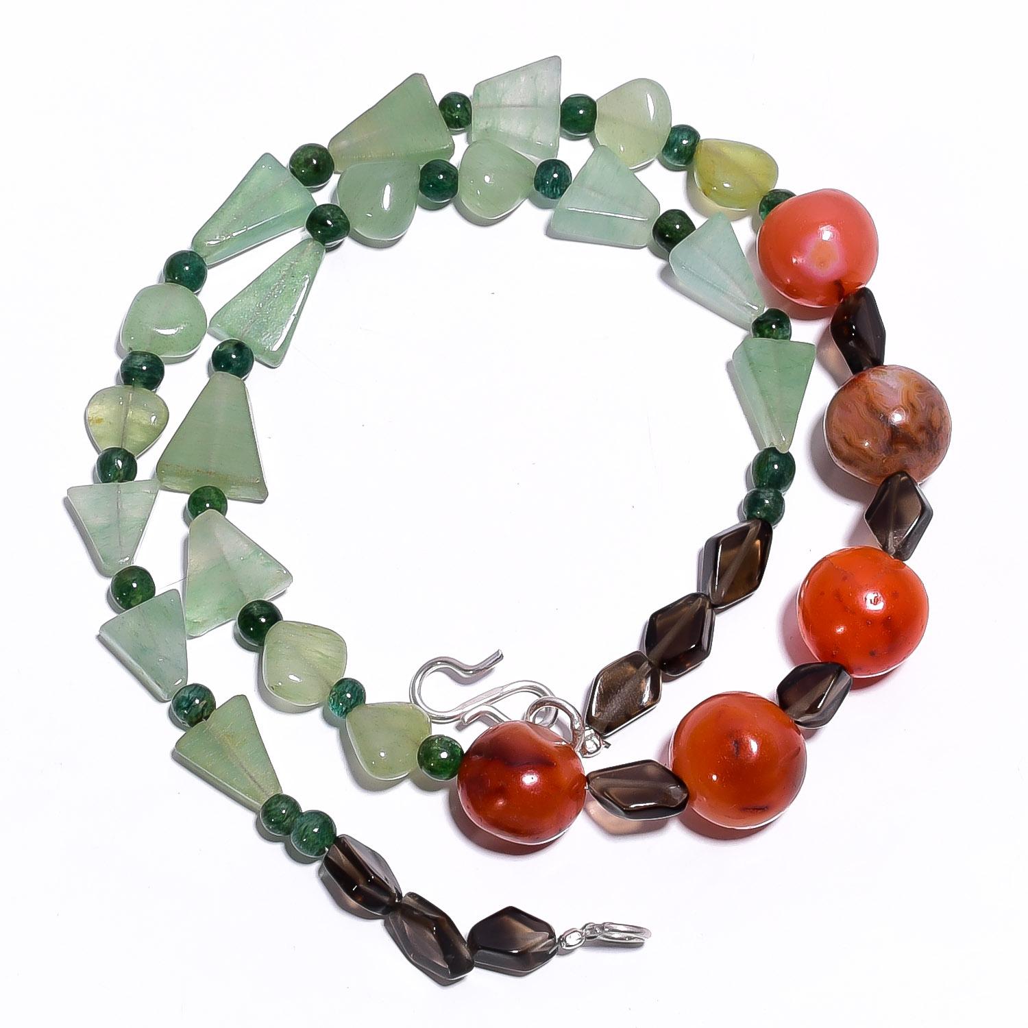 

Natural Carnelian Smoky Quartz Aventurine Gemstone Beads Necklace 17 UB-4405 UB-4405