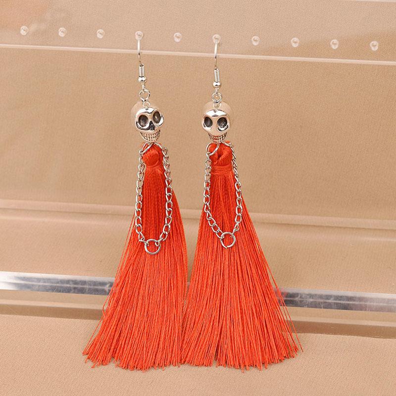 Creative Ethnic Long Tassel Earring Ladies Bohemian Fringe Ear  New Gothic Style Skeleton Skull Dangle Earrings For Women
