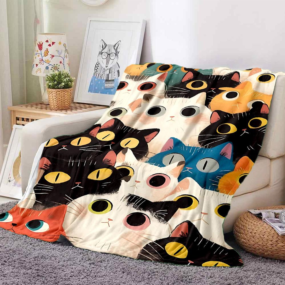 1pc Cat Pattern Print Blanket - Lightweight Flannel Throw Blanket For Sofa, Bed, Living Room, Office, Outdoor Travel, Camping, Soft All-Season Throw