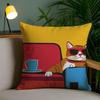 Bop Style Coffee Cats Cushion Cover Plush Fabric Soft Double-Sided Printed Invisible Zipper Sofa Pillow Case Home Decor