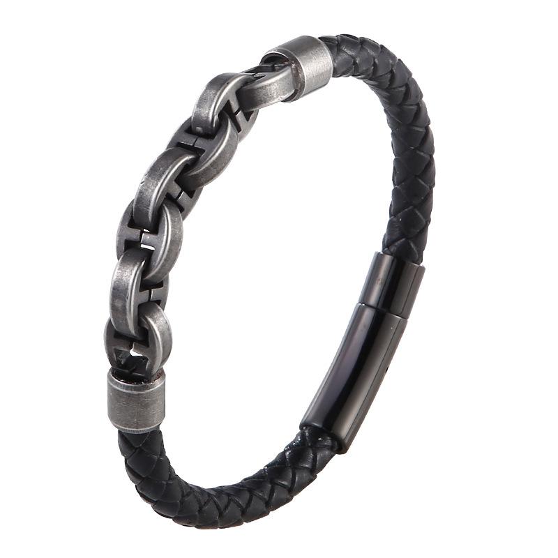 Men's Handmade Leather Bracelet with Stainless Steel Snap Button