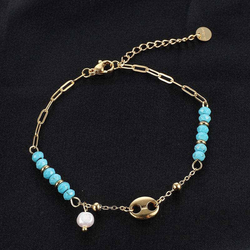 Damen Retro Türkis Titanstahl Perlenarmband - High-End Modeschmuck