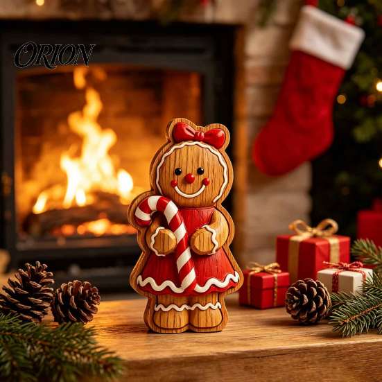 Cute Xmas Home Accents Cartoon Gingerbread Wooden Ornament, Double-sided Printed Desktop Tabletop Figurines, Festive Window Display Decorative