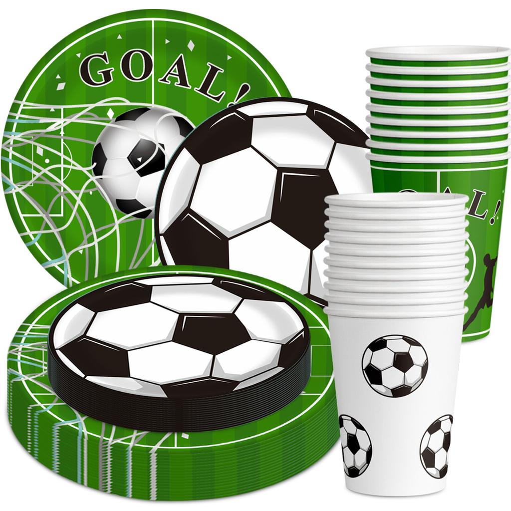 25 World Cup Football Birthday Party Tableware, Champions League Football Paper Cups, Plates, Knives, Forks And Spoons